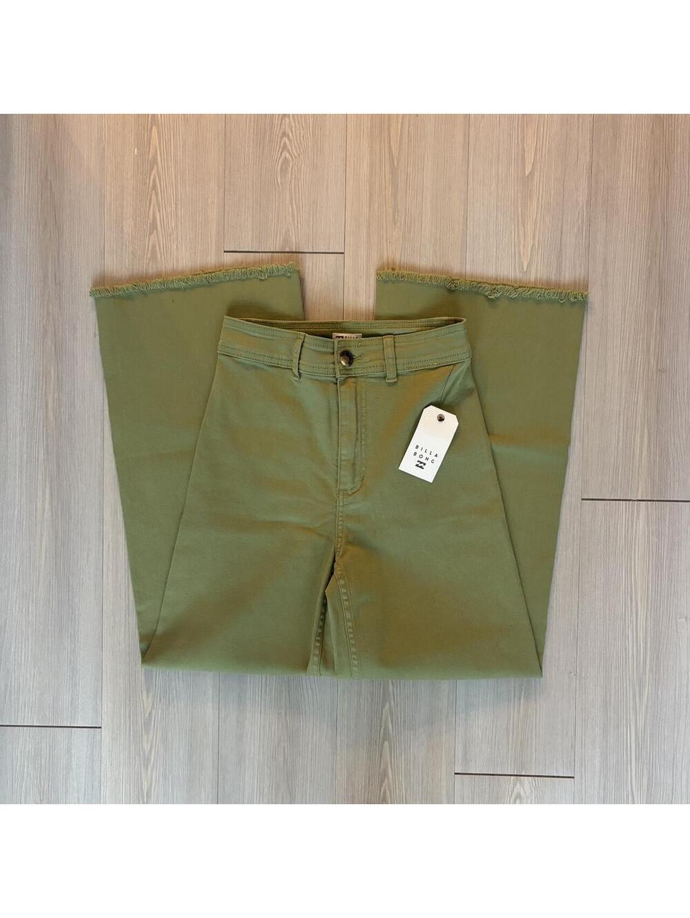 NWT Billabong Free Fall High Waist Wide Leg Raw Hem Pants Olive Green Size 25